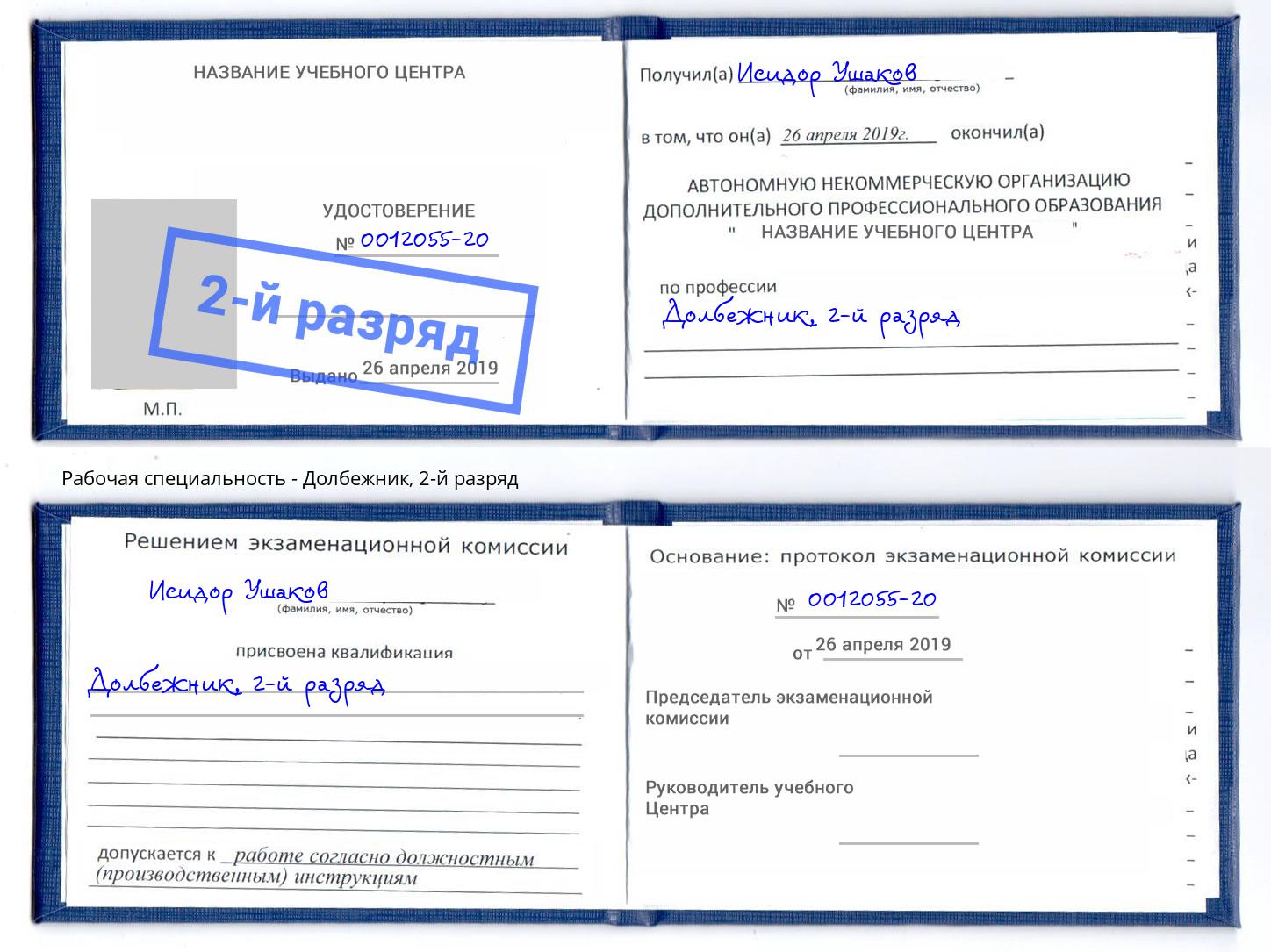 корочка 2-й разряд Долбежник Большой Камень