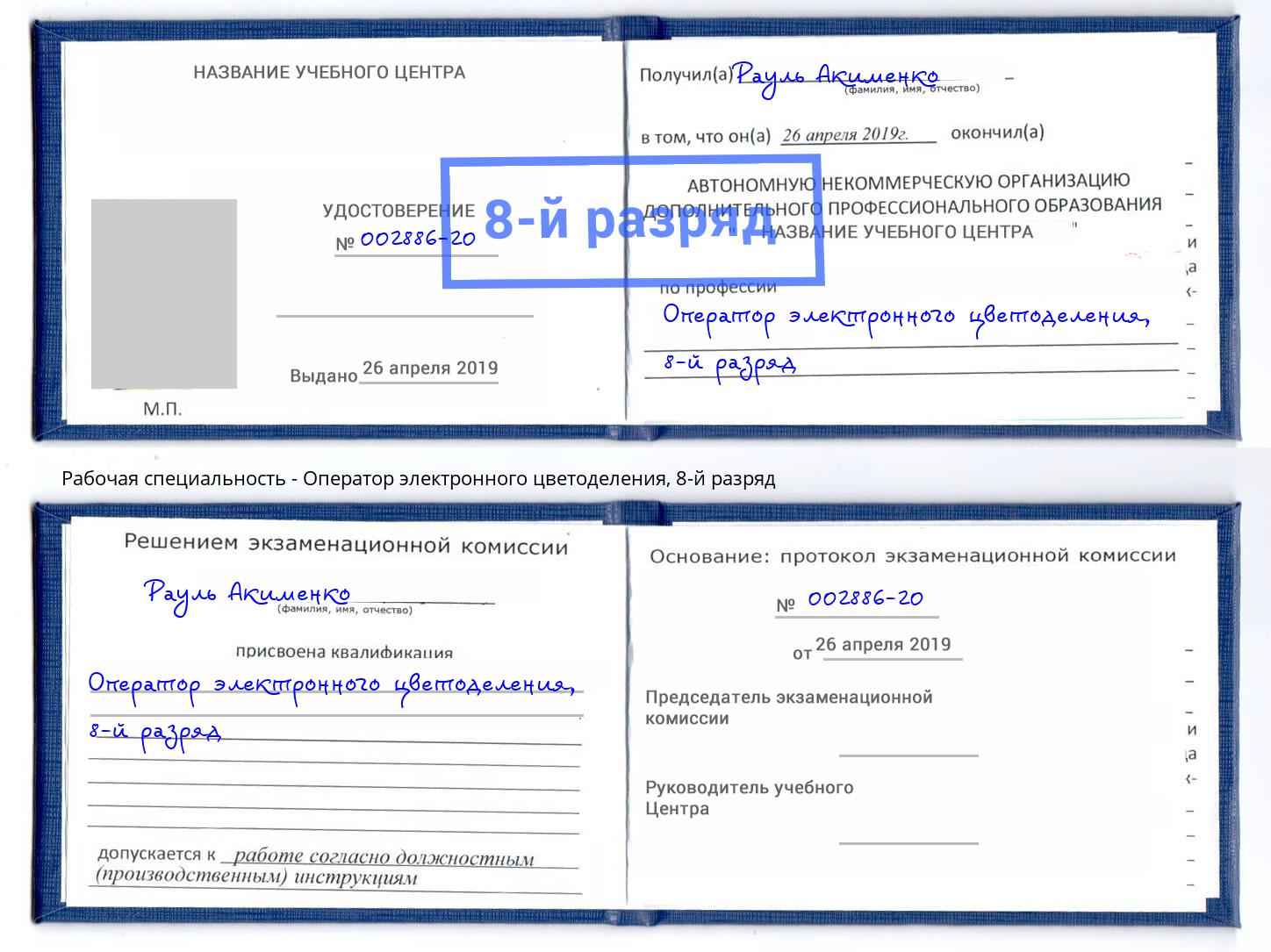 корочка 8-й разряд Оператор электронного цветоделения Большой Камень