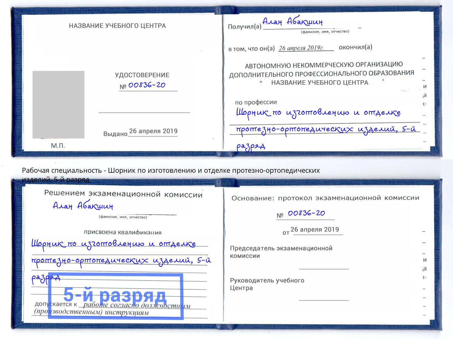 корочка 5-й разряд Шорник по изготовлению и отделке протезно-ортопедических изделий Большой Камень