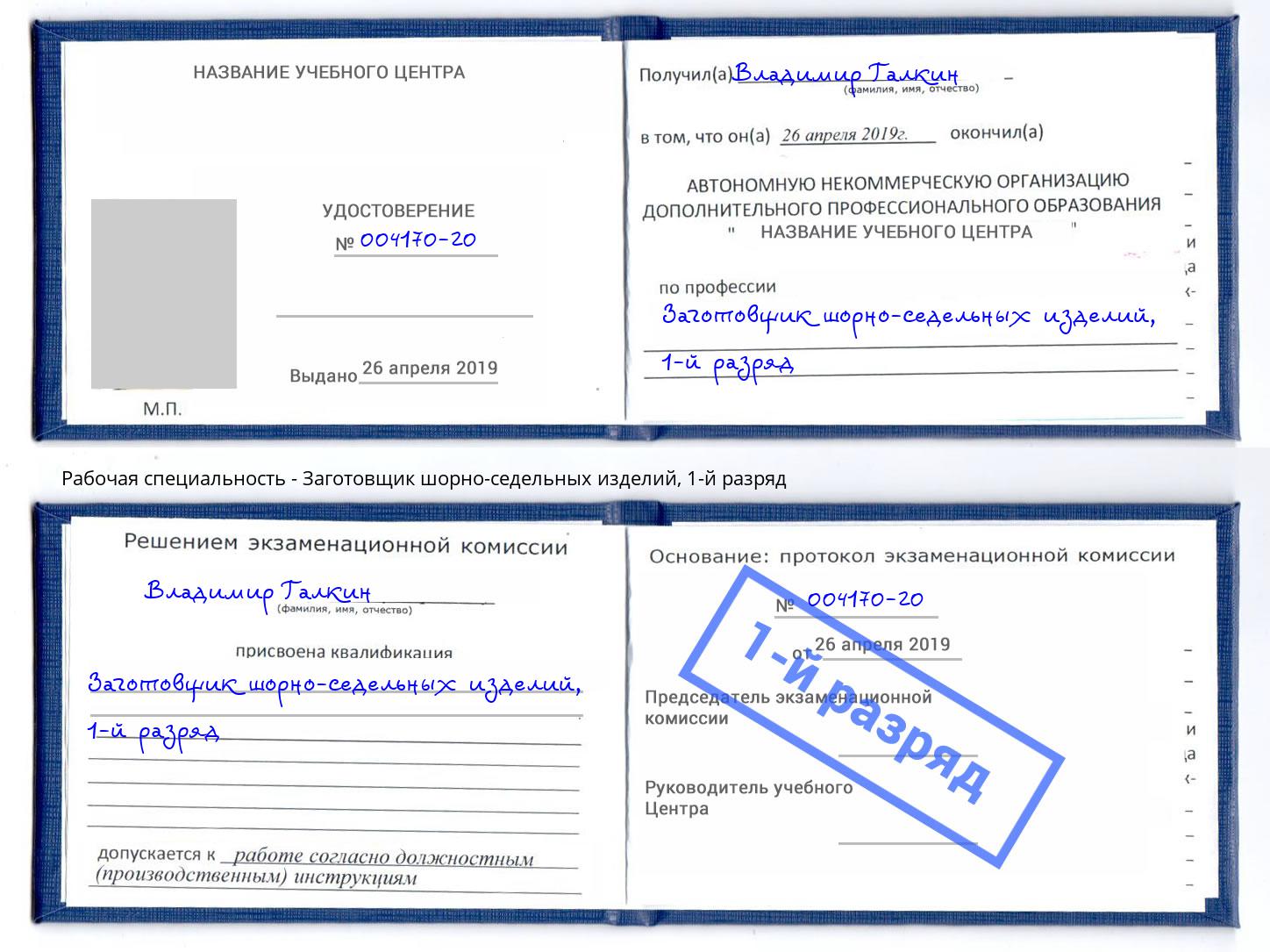 корочка 1-й разряд Заготовщик шорно-седельных изделий Большой Камень
