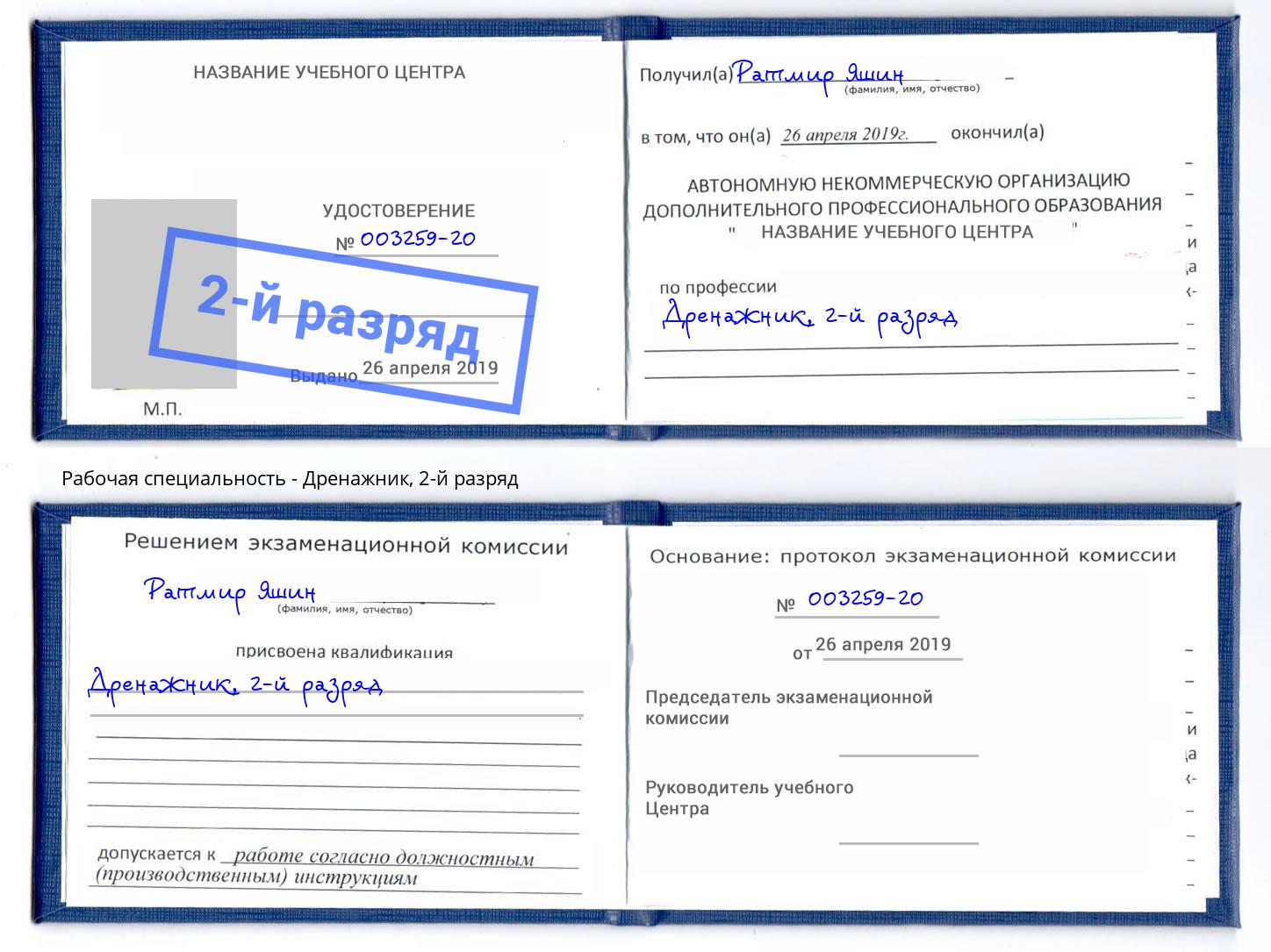 корочка 2-й разряд Дренажник Большой Камень