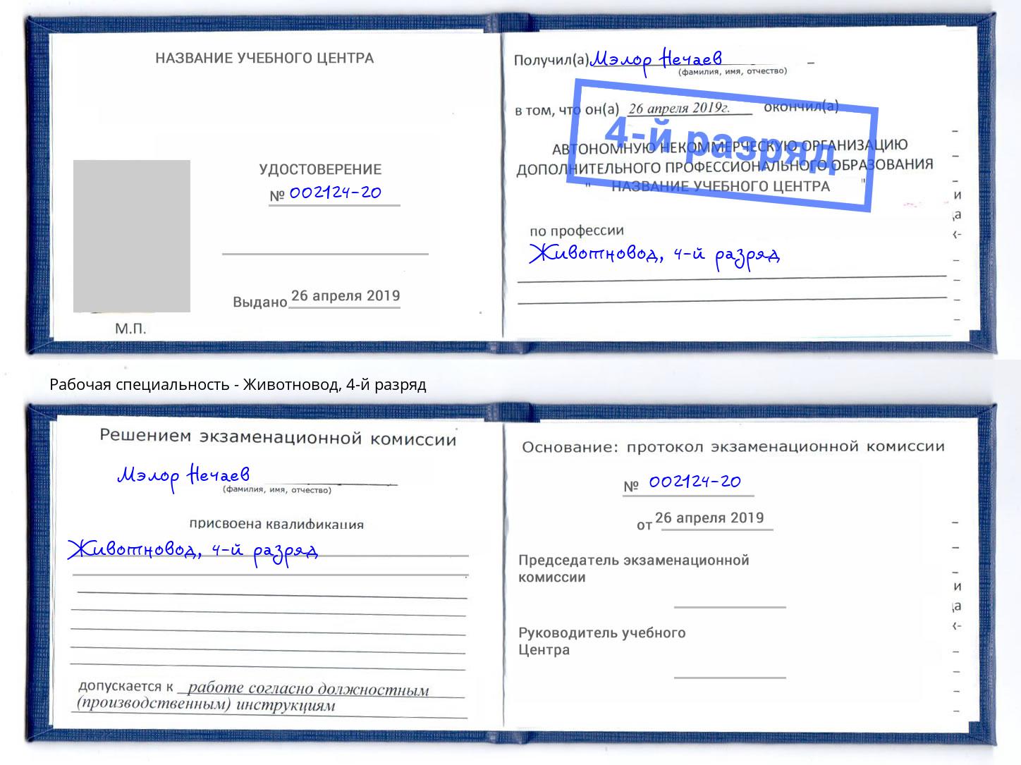корочка 4-й разряд Животновод Большой Камень