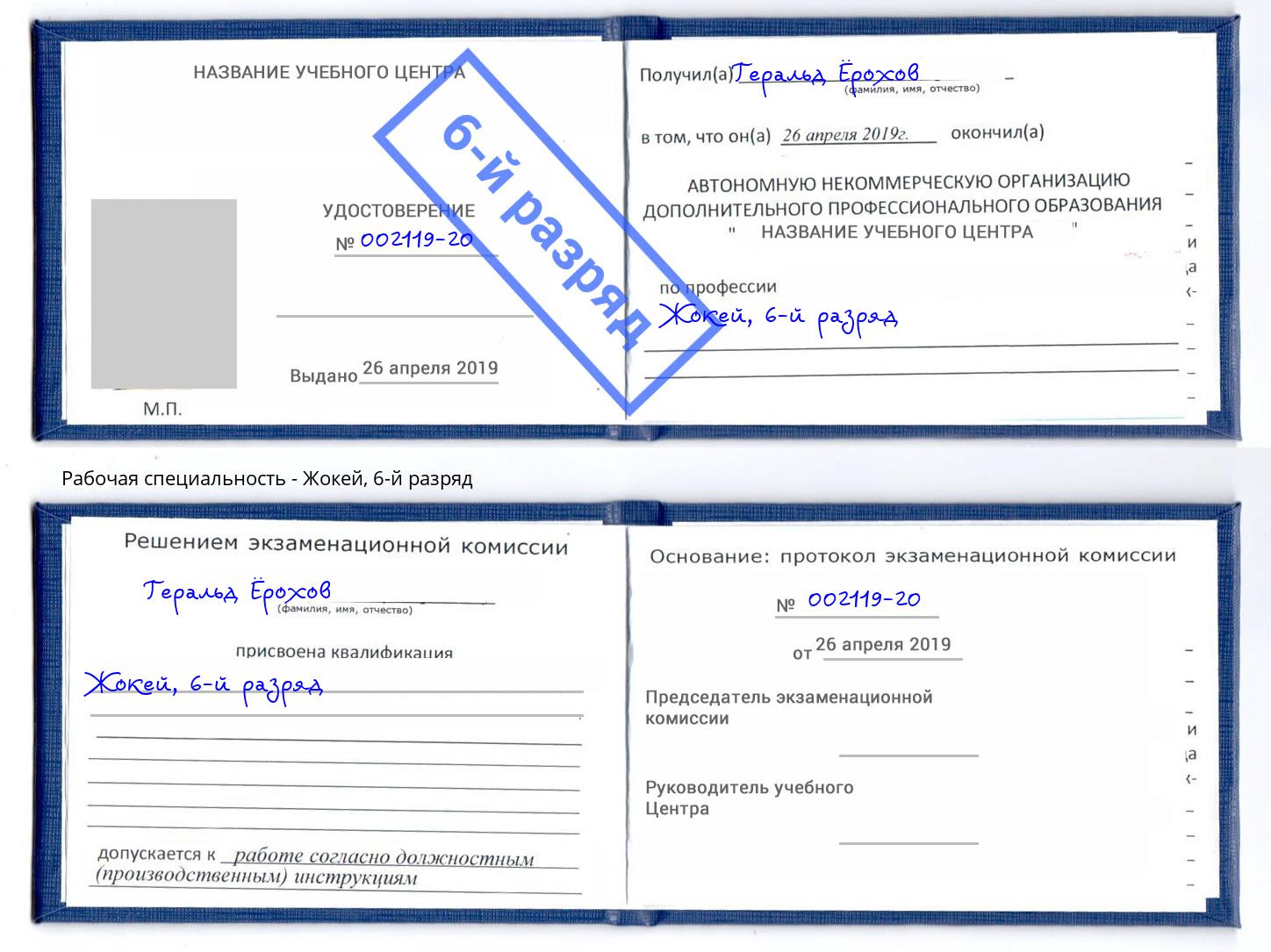 корочка 6-й разряд Жокей Большой Камень