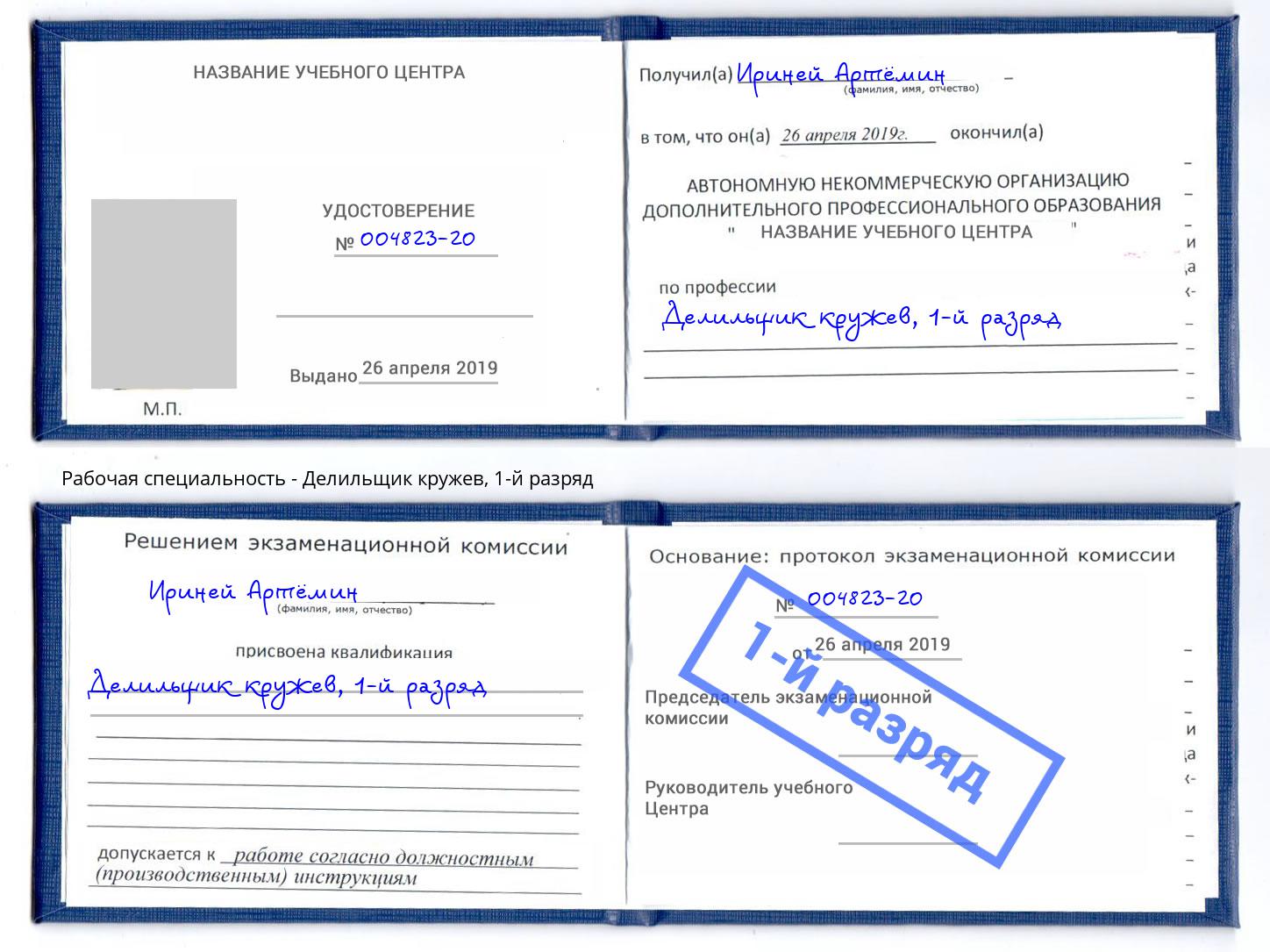 корочка 1-й разряд Делильщик кружев Большой Камень