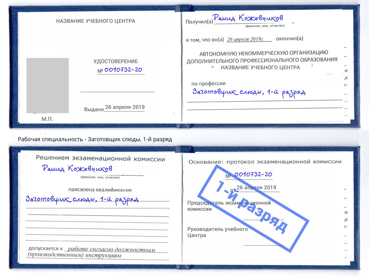 корочка 1-й разряд Заготовщик слюды Большой Камень