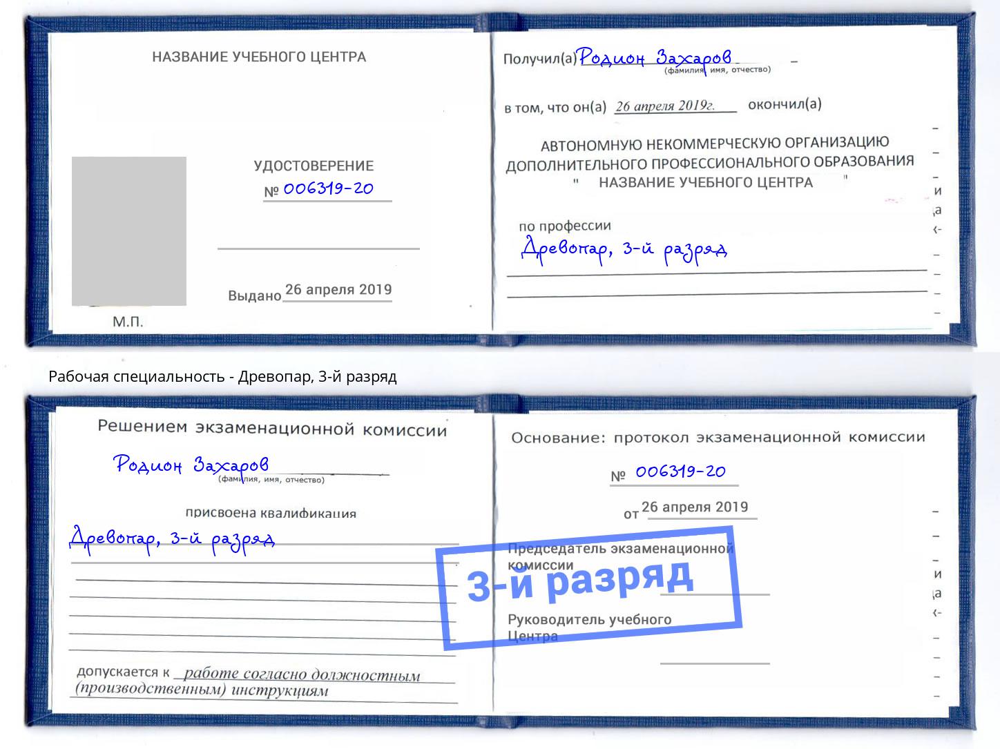 корочка 3-й разряд Древопар Большой Камень